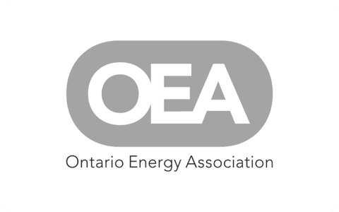 OEA logo in gray rounded rectangle with bold white letters above the text "Ontario Energy Association" on white background