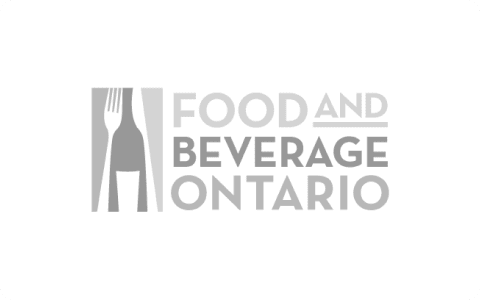 Food and Beverage Ontario gray logo showing stylized fork and bottle icon with stacked text on white background