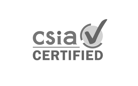 CSIA Certified logo with stylized "csia", circular checkmark emblem and the word CERTIFIED beneath a horizontal line