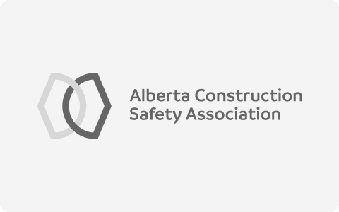 Alberta Construction Safety Association logo in gray, shown on a light background as a simple geometric emblem with text