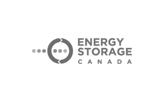 Energy Storage Canada logo in gray with circular icon and three-dot connector beside stacked text on white