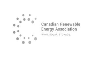 Canadian Renewable Energy Association logo featuring dotted circular emblem and "Wind. Solar. Storage." tagline